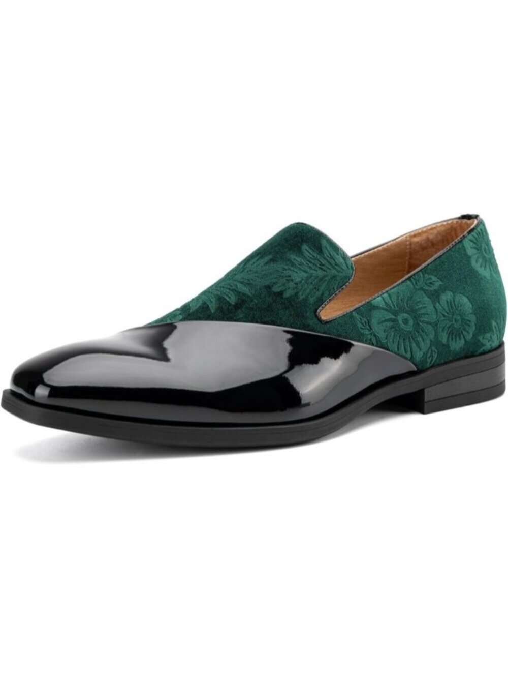Men's Green Velvet Patent Leather Tuxedo Classic Slip On Loafers Dress Shoes